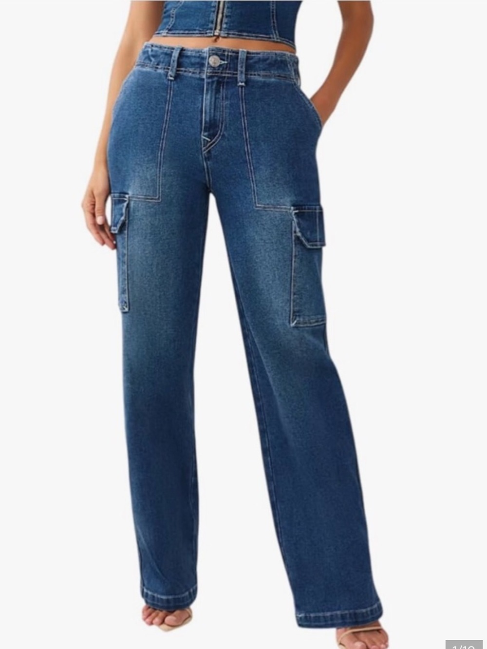 True Religion Women's Dark Blue Relaxed Cargo Jeans Size 29